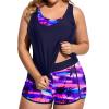 image:imageHolipick Women Plus Size 3 Piece Tankini Swimsuits Athletic Bathing Suits with ShortsPurple Palm Tree