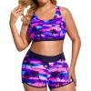 image:imageHolipick Women Plus Size 3 Piece Tankini Swimsuits Athletic Bathing Suits with ShortsPurple Palm Tree