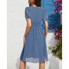 image:imageHolipick Women Summer Casual Dress Boho Floral V Neck Short Sleeves Smocked Waist Chiffon Swing Knee Length DressesDusty Blue