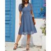 image:imageHolipick Women Summer Casual Dress Boho Floral V Neck Short Sleeves Smocked Waist Chiffon Swing Knee Length DressesDusty Blue
