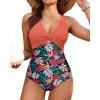 image:imageHolipick Women Tummy Control One Piece Swimsuit  Push Up Bathing Suit Full Coverage Slimming SwimwearCoral Pink Leaf