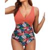 image:imageHolipick Women Tummy Control One Piece Swimsuit  Push Up Bathing Suit Full Coverage Slimming SwimwearCoral Pink Leaf
