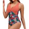 image:imageHolipick Women Tummy Control One Piece Swimsuit  Push Up Bathing Suit Full Coverage Slimming SwimwearCoral Pink Leaf