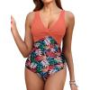 image:imageHolipick Women Tummy Control One Piece Swimsuit  Push Up Bathing Suit Full Coverage Slimming SwimwearCoral Pink Leaf