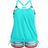 image:imageHolipick Blouson Tankini Swimsuits for Women  Two Piece Tummy Control Bathing Suit with Shorts Modest SwimwearAqua Striped