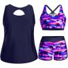 image:imageHolipick Women Plus Size 3 Piece Tankini Swimsuits Athletic Bathing Suits with ShortsPurple Palm Tree