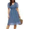 image:imageHolipick Women Summer Casual Dress Boho Floral V Neck Short Sleeves Smocked Waist Chiffon Swing Knee Length DressesDusty Blue