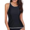 image:imageHolipick High Neck Tankini Top Bathing Suit Tops for Women Tummy Control Tank Tops SwimsuitsBlack White Color Block