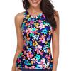 image:imageHolipick High Neck Tankini Top Bathing Suit Tops for Women Tummy Control Tank Tops SwimsuitsPink Colorful Flower