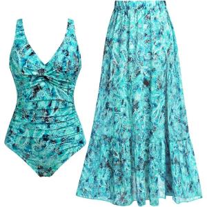 image:imageHolipick Women Tummy Control One Piece Swimsuit  Push Up Bathing Suit Full Coverage Slimming SwimwearGreen Paisley Swimsuit and Skirt