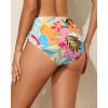 image:imageHolipick Bathing Suit Bottoms for Women  High Waisted Bikini Bottoms Ruched Tummy Control Swimsuit BottomColorful Leaves