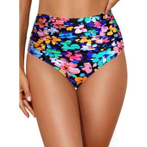 image:imageHolipick Bathing Suit Bottoms for Women  High Waisted Bikini Bottoms Ruched Tummy Control Swimsuit BottomColorful Flower
