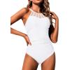 image:imageHolipick Women Tummy Control One Piece Swimsuit Modest Bathing Suit Full Coverage High Neck SwimwearWhite