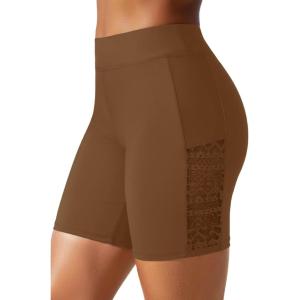 image:image7 Swim Shorts Women  High Waisted Swimsuit Shorts Tummy Control Bathing Suit Lace Bottom with LinerBrown
