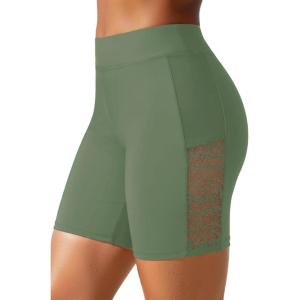 image:image7 Swim Shorts Women  High Waisted Swimsuit Shorts Tummy Control Bathing Suit Lace Bottom with LinerOlive Green