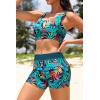 image:imageHolipick Long Sleeve Swimsuits for Women  3 Piece Rash Guard with Shorts Zipper SPF Swim Shirt with Built in BraTeal Lesves