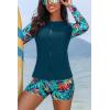 image:imageHolipick Long Sleeve Swimsuits for Women  3 Piece Rash Guard with Shorts Zipper SPF Swim Shirt with Built in BraTeal Lesves