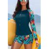 image:imageHolipick Long Sleeve Swimsuits for Women  3 Piece Rash Guard with Shorts Zipper SPF Swim Shirt with Built in BraTeal Lesves
