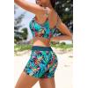 image:imageHolipick Long Sleeve Swimsuits for Women  3 Piece Rash Guard with Shorts Zipper SPF Swim Shirt with Built in BraTeal Lesves