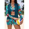 image:imageHolipick Long Sleeve Swimsuits for Women  3 Piece Rash Guard with Shorts Zipper SPF Swim Shirt with Built in BraTeal Lesves