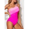 image:imageHolipick One Shoulder One Piece Swimsuit for Women Tummy Control Bathing Suits Modest Full Coverage Keyhole SwimwearColor Blockpink