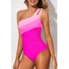 image:imageHolipick One Shoulder One Piece Swimsuit for Women Tummy Control Bathing Suits Modest Full Coverage Keyhole SwimwearColor Blockpink