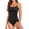 image:imageHolipick Women Tummy Control One Piece Swimsuits Strapless Bandeau Bathing Suits Slimming Halter SwimwearBlack With Straps