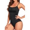 image:imageHolipick Women Tummy Control One Piece Swimsuits Strapless Bandeau Bathing Suits Slimming Halter SwimwearBlack With Straps