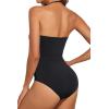 image:imageHolipick Women Tummy Control One Piece Swimsuits Strapless Bandeau Bathing Suits Slimming Halter SwimwearBlack With Tassel