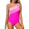 image:imageHolipick One Shoulder One Piece Swimsuit for Women Tummy Control Bathing Suits Modest Full Coverage Keyhole SwimwearColor Blockpink