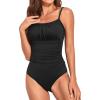 image:imageHolipick Women Tummy Control One Piece Swimsuits Strapless Bandeau Bathing Suits Slimming Halter SwimwearBlack With Straps
