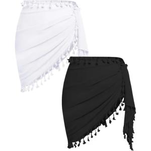 image:imageHolipick Sarong Coverups for Women Long Bathing Suit Wraps Skirt Beach Sarongs Wrap Cover Up TasselsBlack and White