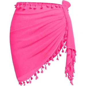 image:imageHolipick Sarong Coverups for Women Long Bathing Suit Wraps Skirt Beach Sarongs Wrap Cover Up TasselsNeon Pink