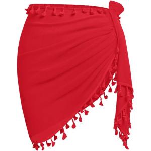 image:imageHolipick Sarong Coverups for Women Long Bathing Suit Wraps Skirt Beach Sarongs Wrap Cover Up TasselsRed