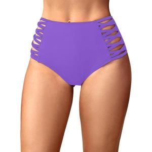 image:imageHolipick Women High Waisted Bikini Bottoms Tummy Control Swimsuit Bottoms Strappy Swim BottomDark Purple