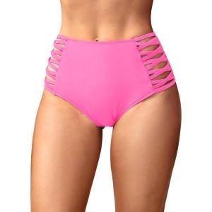 image:imageHolipick Women High Waisted Bikini Bottoms Tummy Control Swimsuit Bottoms Strappy Swim BottomLight Pink1
