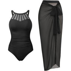 image:imageHolipick Women Tummy Control One Piece Swimsuit Modest Bathing Suit Full Coverage High Neck SwimwearBlack1
