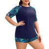 image:imageHolipick Two Piece Women Plus Size Rash Guard Short Sleeve Swim Shirts and Shorts UPF 50 Rashguard Swimsuit