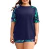 image:imageHolipick Two Piece Women Plus Size Rash Guard Short Sleeve Swim Shirts and Shorts UPF 50 Rashguard Swimsuit