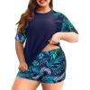 image:imageHolipick Two Piece Women Plus Size Rash Guard Short Sleeve Swim Shirts and Shorts UPF 50 Rashguard Swimsuit