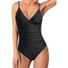 image:imageHolipick Tummy Control One Piece Swimsuits for Women Ruched Bathing Suits V Neck Slimming Swimwear