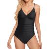 image:imageHolipick Tummy Control One Piece Swimsuits for Women Ruched Bathing Suits V Neck Slimming Swimwear