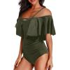 image:imageHolipick Women Off Shoulder One Piece Swimsuits Tummy Control Bathing Suits Vintage Ruffle Swimwear