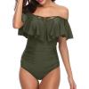 image:imageHolipick Women Off Shoulder One Piece Swimsuits Tummy Control Bathing Suits Vintage Ruffle Swimwear