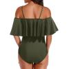 image:imageHolipick Women Off Shoulder One Piece Swimsuits Tummy Control Bathing Suits Vintage Ruffle Swimwear