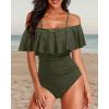 image:imageHolipick Women Off Shoulder One Piece Swimsuits Tummy Control Bathing Suits Vintage Ruffle Swimwear