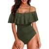image:imageHolipick Women Off Shoulder One Piece Swimsuits Tummy Control Bathing Suits Vintage Ruffle Swimwear