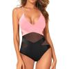 image:imageHolipick Women Sexy One Piece Swimsuits Mesh High Waisted Bathing Suits Plunge V Neck Monokini Cutout Swimwear