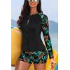 image:imageHolipick Long Sleeve Swimsuits for Women  3 Piece Rash Guard with Shorts Zipper SPF Swim Shirt with Built in BraBlack Leaf