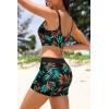 image:imageHolipick Long Sleeve Swimsuits for Women  3 Piece Rash Guard with Shorts Zipper SPF Swim Shirt with Built in BraBlack Leaf
